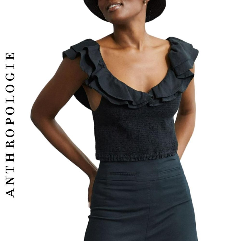 NWT Anthropologie Maeve Ruffled Smocked Crop Top